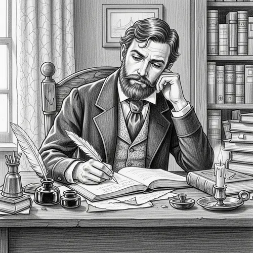 Charles Dickens Writing a Book - Victorian-Era Author Sketch