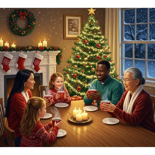 Multicultural Family Christmas Celebration Painting
