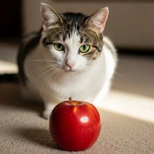 Charming Cat with Apple - Adorable and Curious Feline