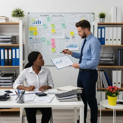 Diligent African Female Accountant & Male Coworker in Accounting Office