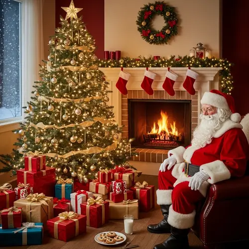 Magical Christmas Scene with Santa Claus & Decorated Tree