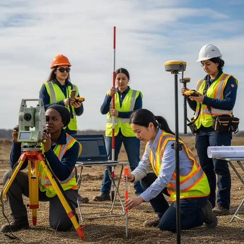Diverse Women Surveying Site with Modern Instruments