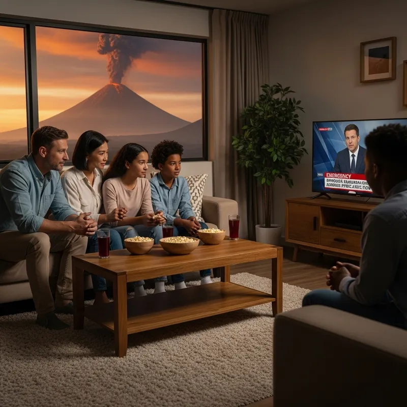 Family Watches Emergency Evacuation News