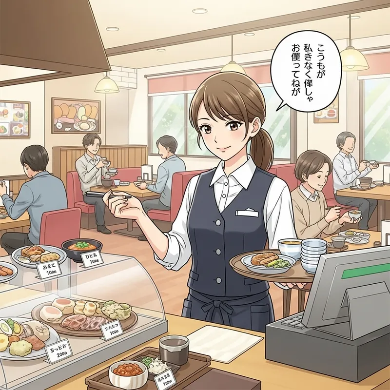 Japanese Family Restaurant Waitress: 20-Year-Old Woman Illustration
