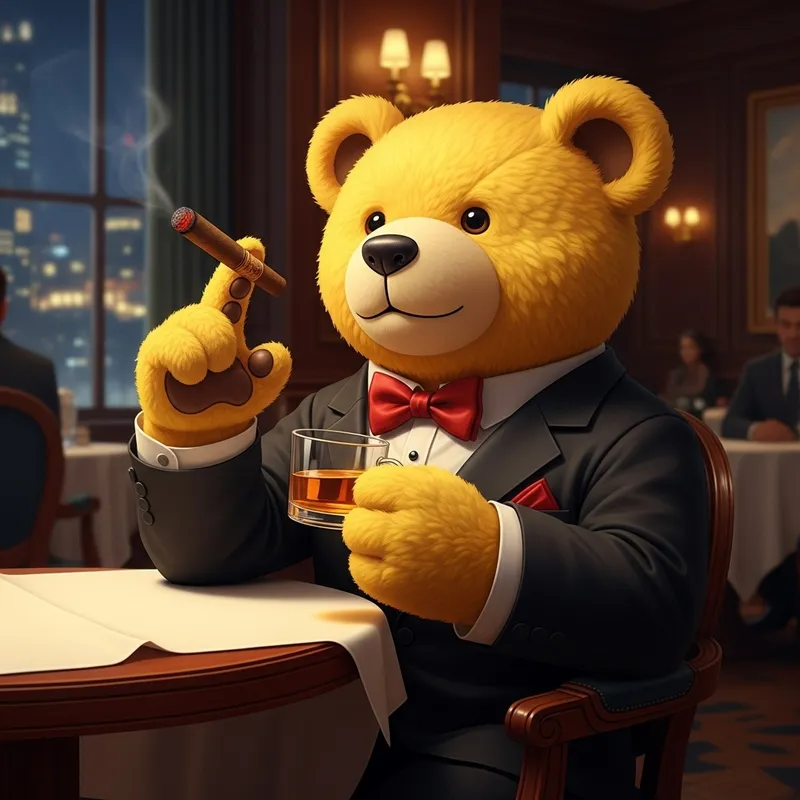 Elegant Winnie the Pooh in Tuxedo Sipping Honey
