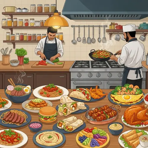 Vibrant Kitchen Scene with Global Flavors