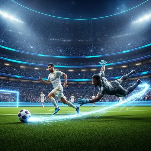 Hispanic Male Soccer Player vs Black Defender in a Fantastical Stadium