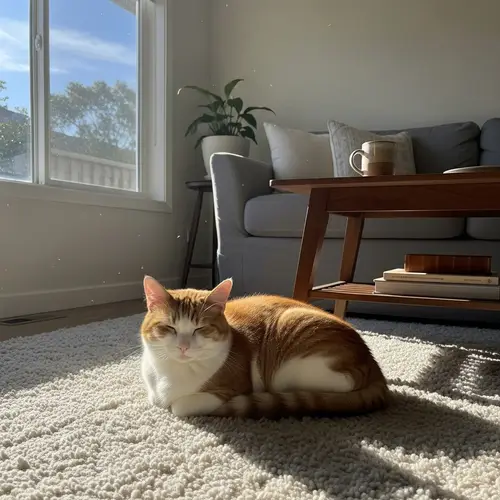 Orange and White Domestic Cat Resting in Sunny Living Room