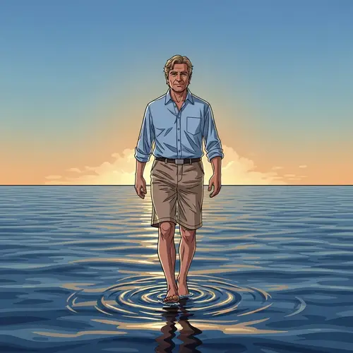 Man Walking on Sea | Surreal Illustration of Confidence and Mystery