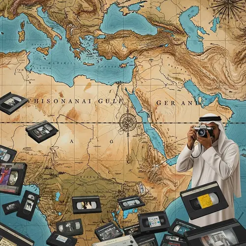 Intricate Hand-Drawn Map of Arabian Gulf Countries | Vintage Camera & Old Video Tapes