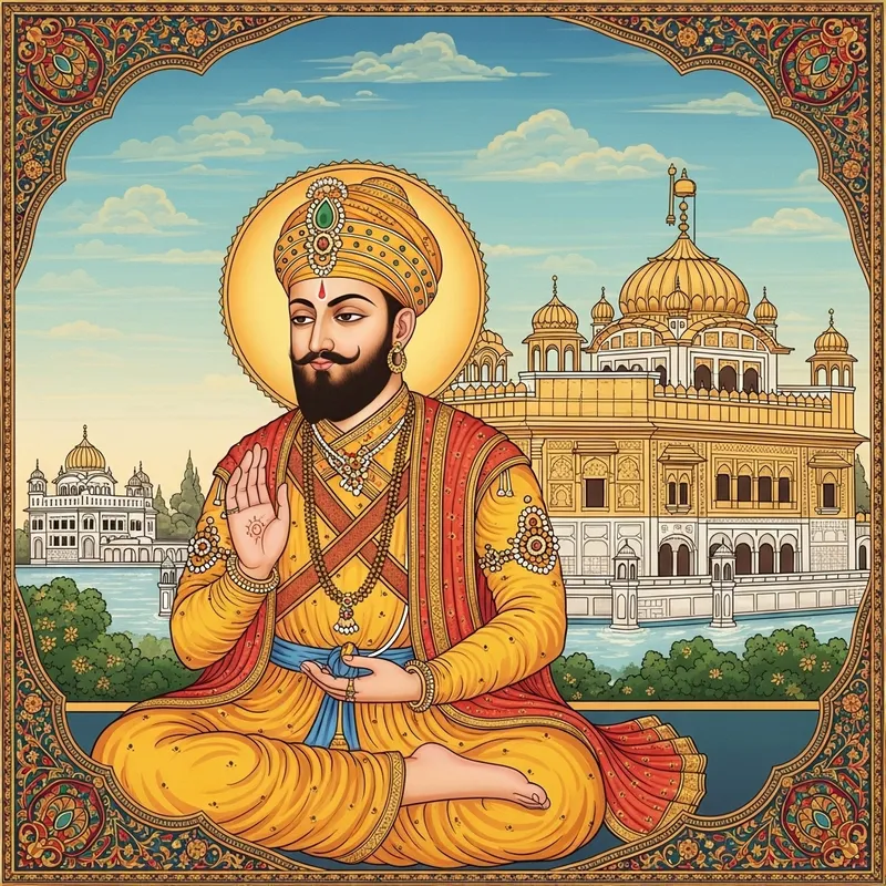 Guru Amardas Ji in Traditional Sikh Art Style