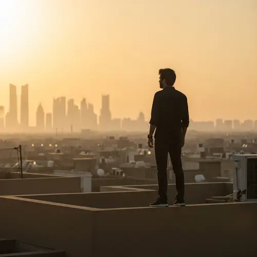 Middle-Eastern Man on Rooftop - Serene Horizon View
