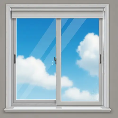 Tranquil Window Scene with Blue Sky and Clouds Reflection