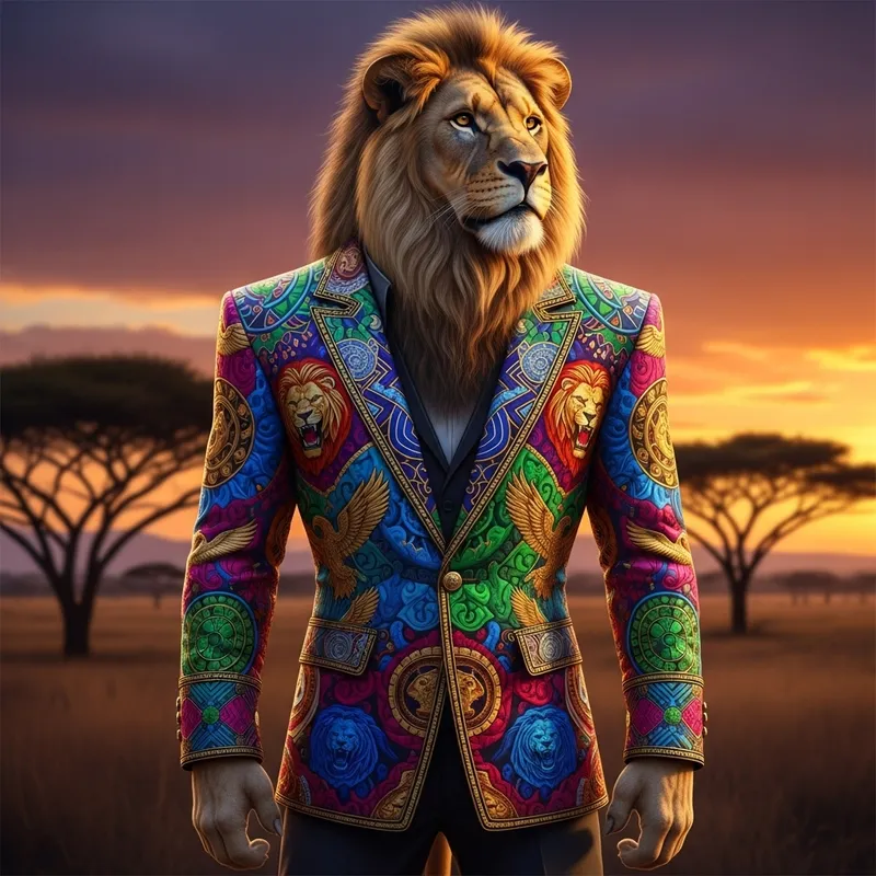 Majestic Lion in a Stylish Jacket | Unique Animal Fashion