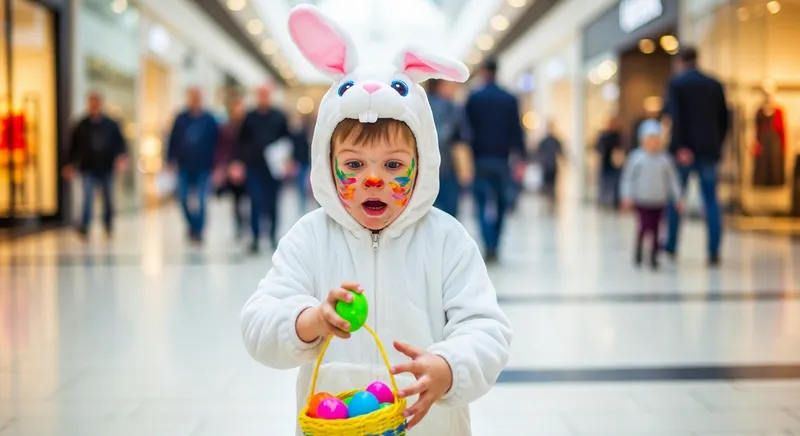 Impressionistic Scene: Young Boy in Rabbit Costume Hunt for Easter Egg Impressionistic Scene: Young Boy in Rabbit Costume Hunt for Easter Egg