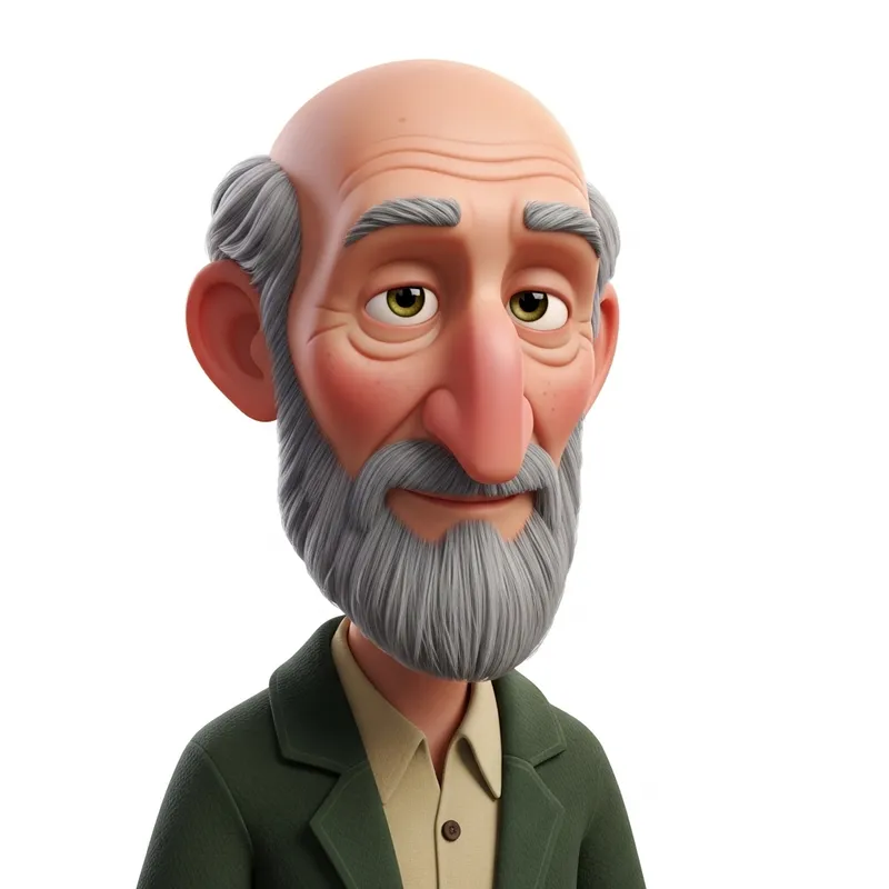 Bald Man with Oval Face and Salt-and-Pepper Beard | Disney Style Drawing