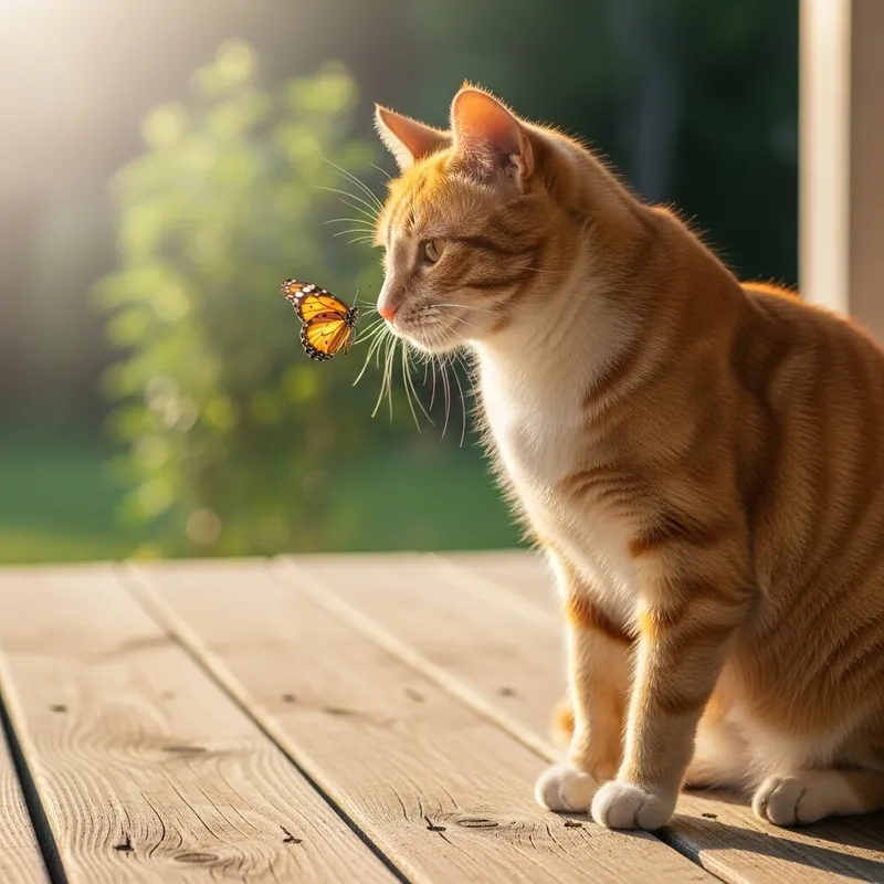Adorable Domestic Cat Watching Butterfly Adorable Domestic Cat Watching Butterfly
