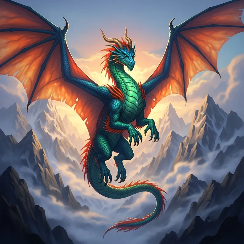 Majestic Dragon Soaring Over Mountain Ranges