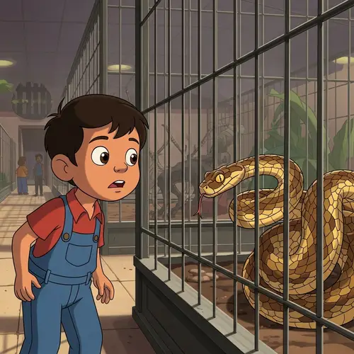 Curious Young Boy Visits Zoo and Sees Snake