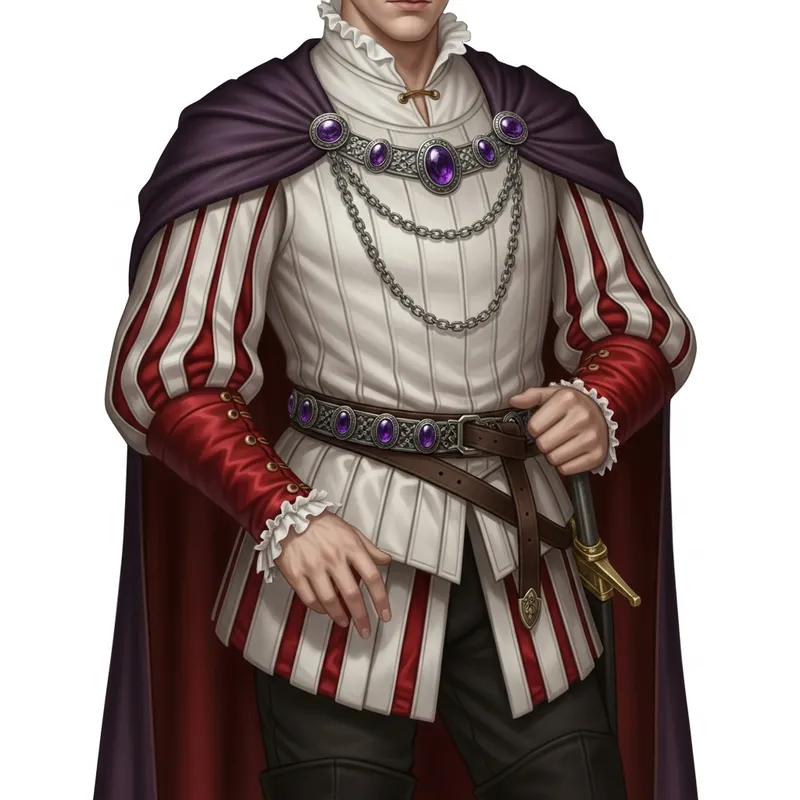 Medieval Fantasy Character in White Silk Doublet with Amethysts Medieval Fantasy Character in White Silk Doublet with Amethysts