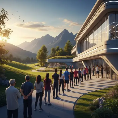 Futuristic Gym Building in Majestic Landscape