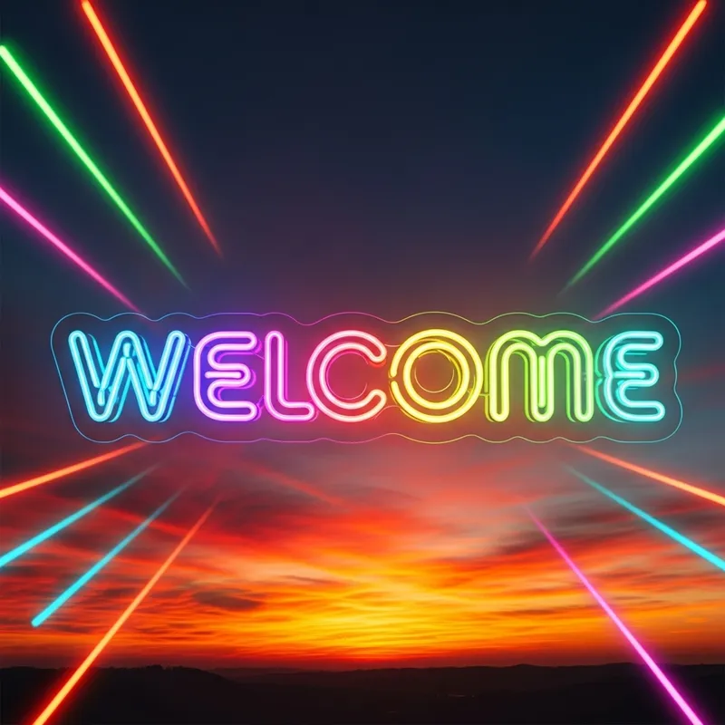 Welcome Neon Sunset | Radiant Glow in Red Hues