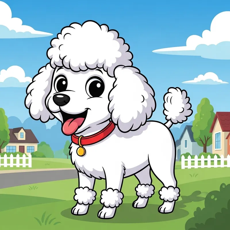 White Poodle Disney Art | Playful Dog Illustration