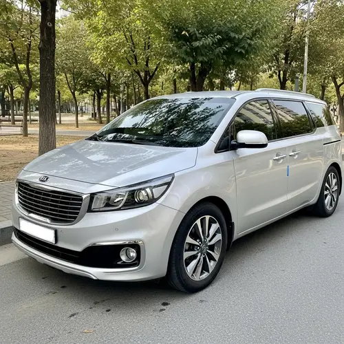 Sleek Silver Kia Carnival Parked on Quiet Street