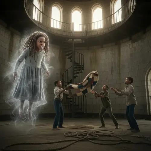 Captivating Image of African American Girl and Boys at Lighthouse