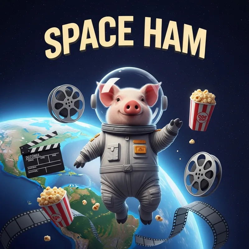 Space Ham Movie: Whimsical Pig Star in Astronaut Outfit