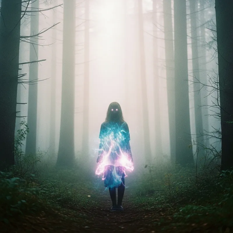 Enigmatic Figure in Mystical Forest | Surreal Fantasy Scene