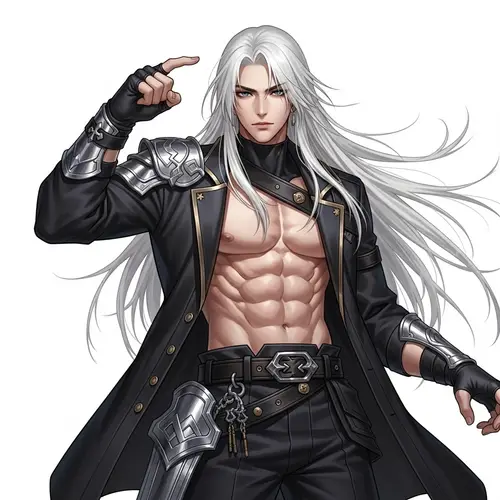 Tall Korean Young Man with Fit Body & Long White Hair