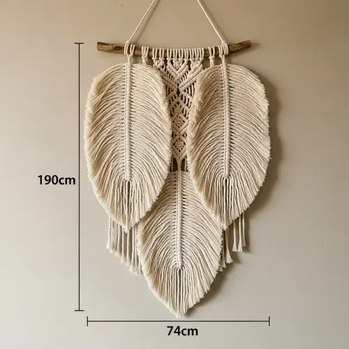 Feather Macrame Tapestry 190cm x 74cm in Soft Beige Color