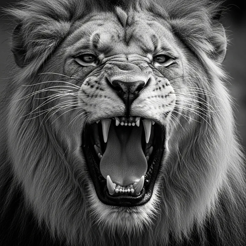 Majestic Lion Roaring Fiercely in High Contrast Black and White
