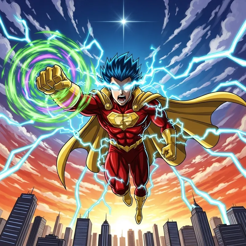 Dynamic Goku Anime Hero Soaring with Power