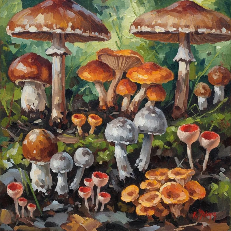 Dynamic Fungal Diversity in Impressionist Art | Original Painting