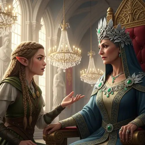 Young Elf of Nobility in Intense Discussion with Queen | Fantasy Scene