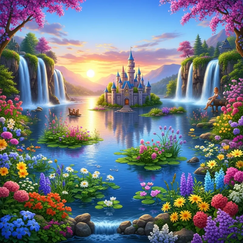 Serene Castle in Enchanted Fantasy Setting Serene Castle in Enchanted Fantasy Setting