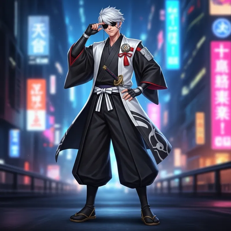 Silvery White-Haired Male in Modern Japanese Attire | Dynamic Gojo Character