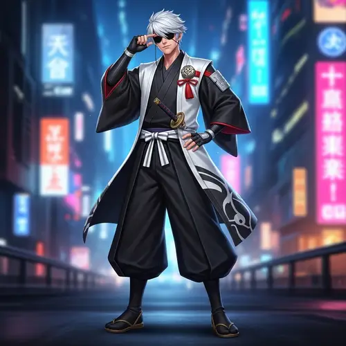 Stylish Silvery White-Haired Male in Modern Japanese Attire