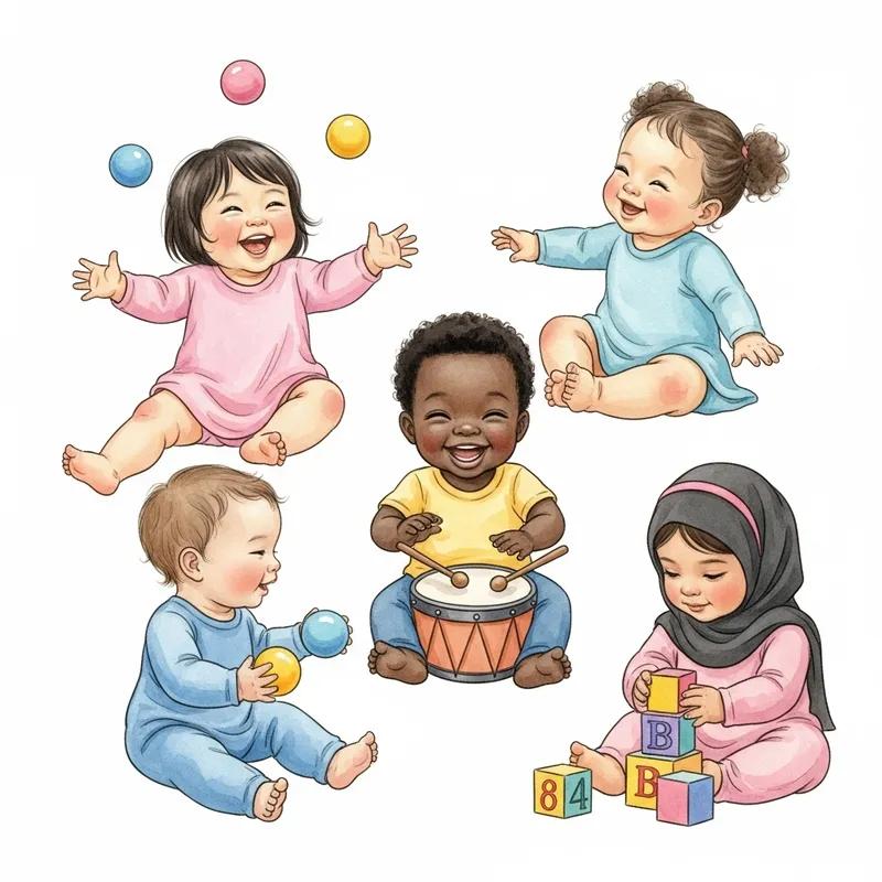 Joyful Babies Watercolor Painting Playing