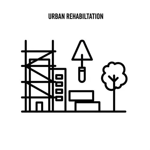 Urban Rehabilitation Icon: Black and White Minimalist Design