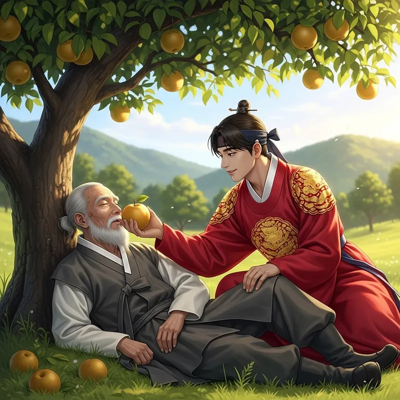 Handsome Ancient Man Resting Under Blooming Pear Tree Handsome Ancient Man Resting Under Blooming Pear Tree