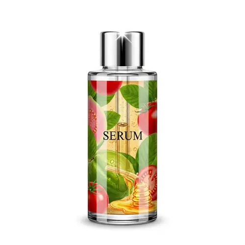 Luxurious Serum Bottle with Guava Leaves, Tomatoes, and Honey Pattern