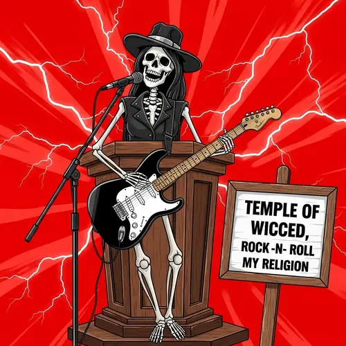 Temple of Wicced: Female Skeleton Preacher with Fender Stratocaster Guitar
