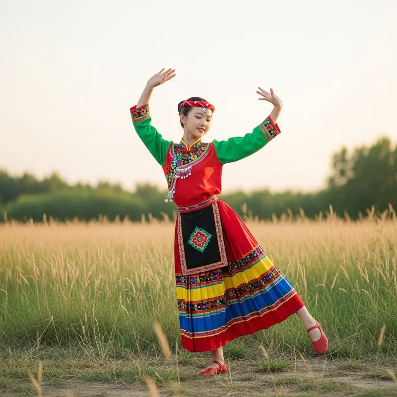 Girl Dancing in Traditional Clothing at Sunset Girl Dancing in Traditional Clothing at Sunset