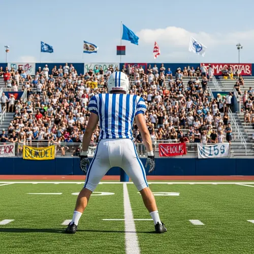 Caucasian Male Football Player in Blue Stripes