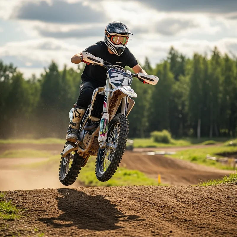 Realistic Motocross Rider Jumping Action on Cross Bike