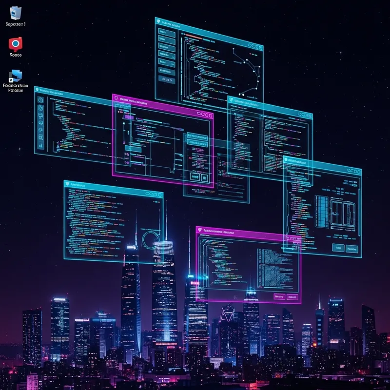 Futuristic Cyberpunk OS Interface: Neon Tech Environment