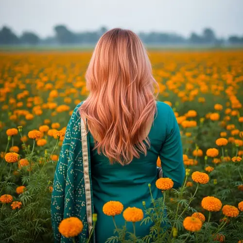 Serene South Asian Woman amidst Marigold Field